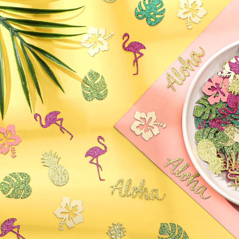 Civaner 240 قطعة من زينة الحفلات الاستوائية هاواي مع طيور الفلامنجو والأناناس ونخيل لواو وزهور صيفية باللون الذهبي والوردي والأخضر - Image 5