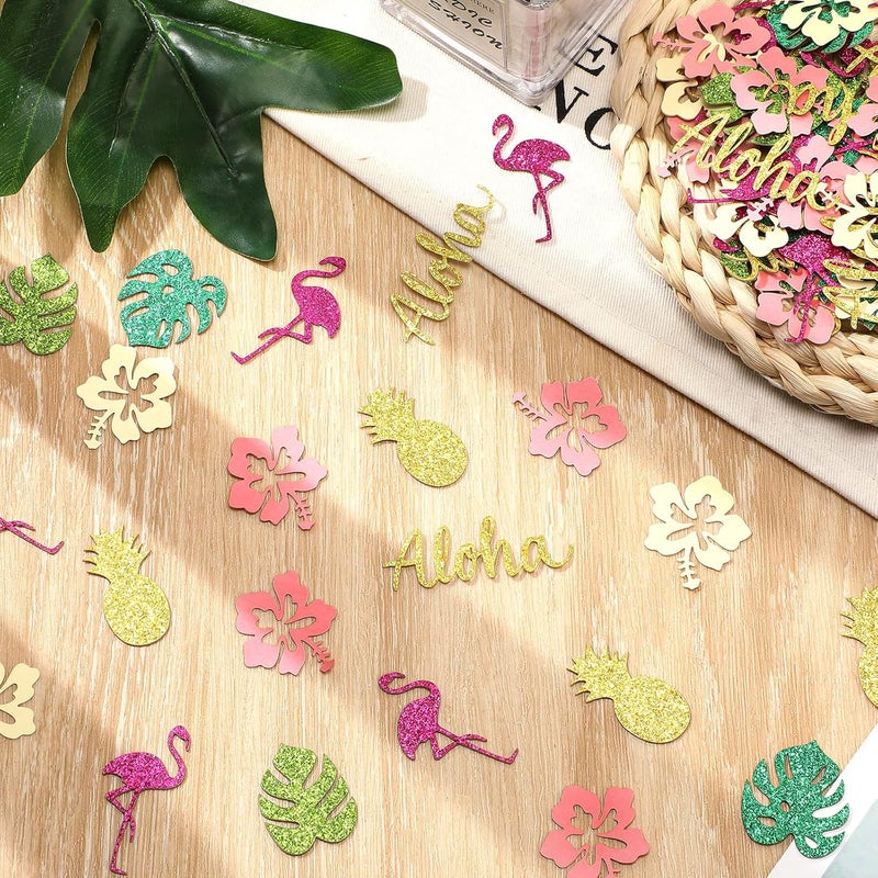 Civaner 240 قطعة من زينة الحفلات الاستوائية هاواي مع طيور الفلامنجو والأناناس ونخيل لواو وزهور صيفية باللون الذهبي والوردي والأخضر - Image 4
