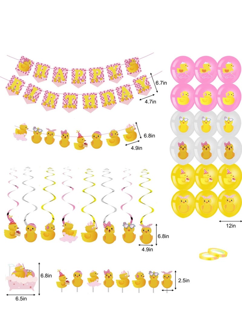 77Pcs Pink Ducky Party Decorations Cute Duck Birthday Party Accessory Include Hanging Banner Hanging Swirls Latex Balloons Cupcake Topper for Birthday Duck  - Image 2