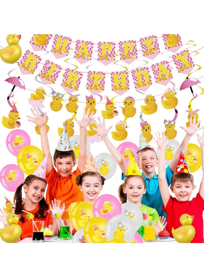 77Pcs Pink Ducky Party Decorations Cute Duck Birthday Party Accessory Include Hanging Banner Hanging Swirls Latex Balloons Cupcake Topper for Birthday Duck  - Image 4