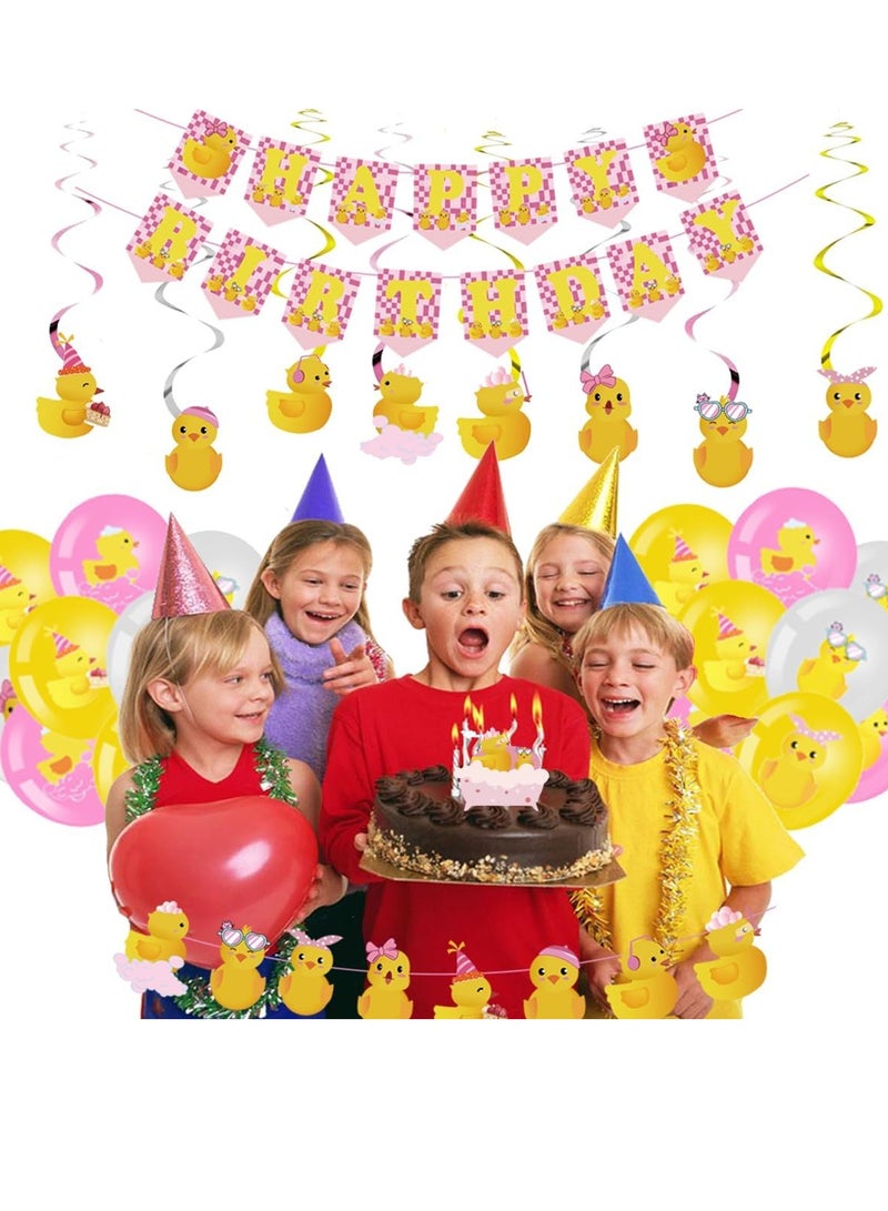 77Pcs Pink Ducky Party Decorations Cute Duck Birthday Party Accessory Include Hanging Banner Hanging Swirls Latex Balloons Cupcake Topper for Birthday Duck  - Image 5