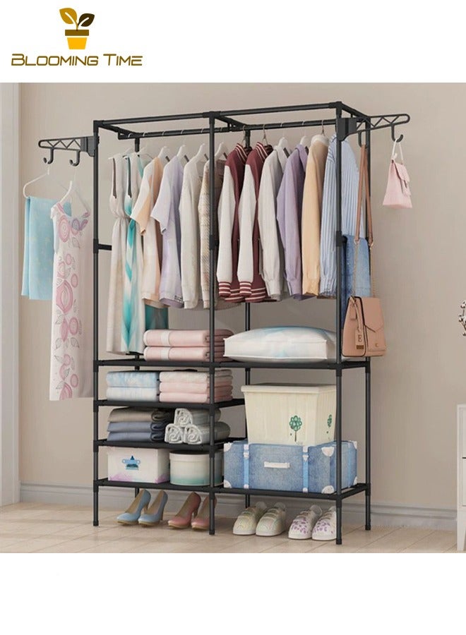 بلومنغ تايم حامل معاطف، رف أحذية مدخل، حامل معاطف معلق، رف متكامل للردهة وغرفة النوم لحقائب وسترات مع خطافات دوارة لا تحتاج إلى ثقب - Image 1