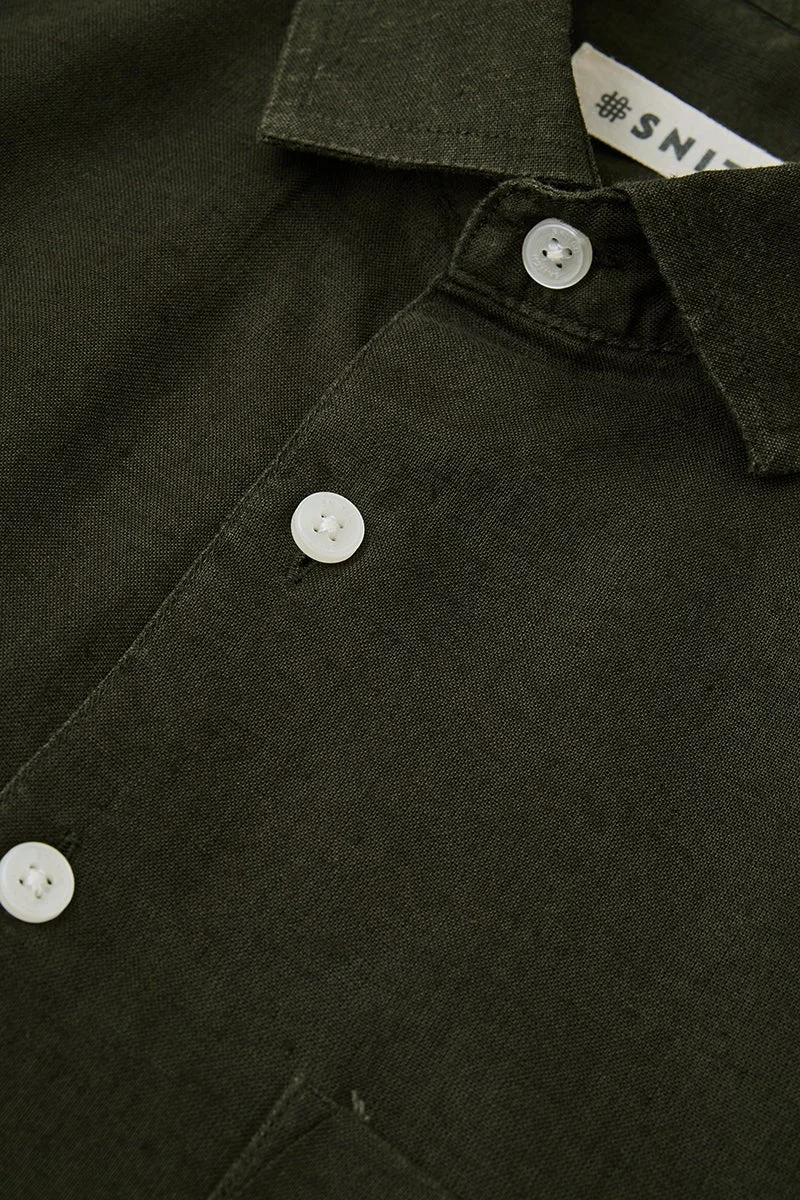 Snitch Olive Linen Blend Regular Fit Shirt for Men | Best Price UAE
