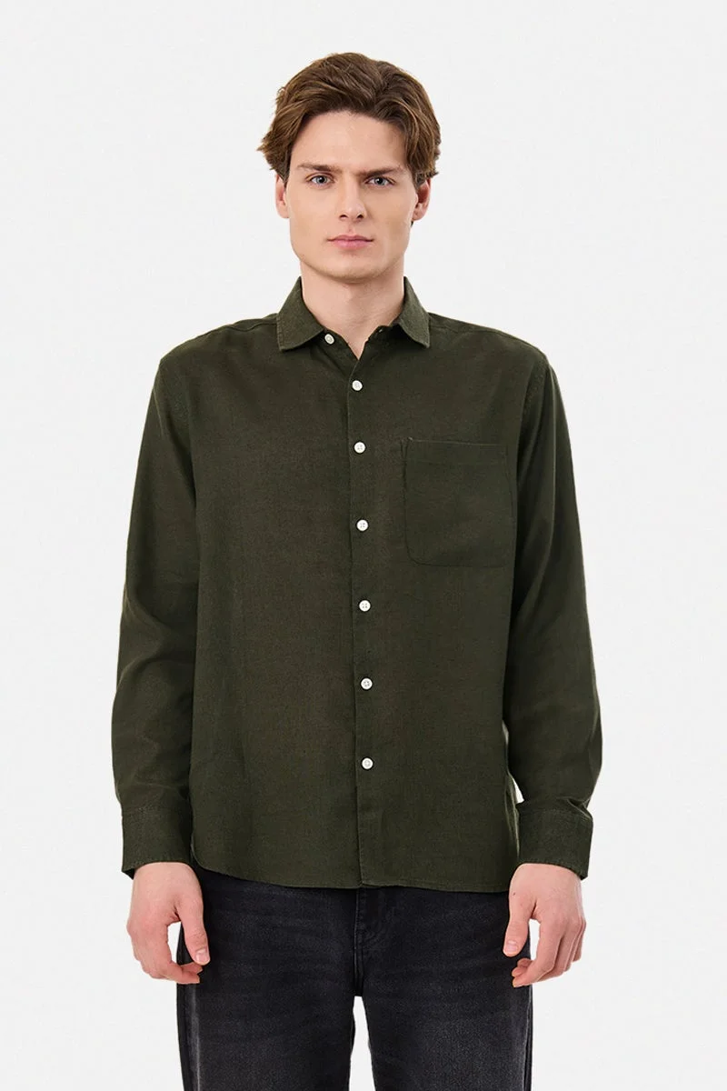 سنيتش قميص بقصة عادية من مزيج الكتان