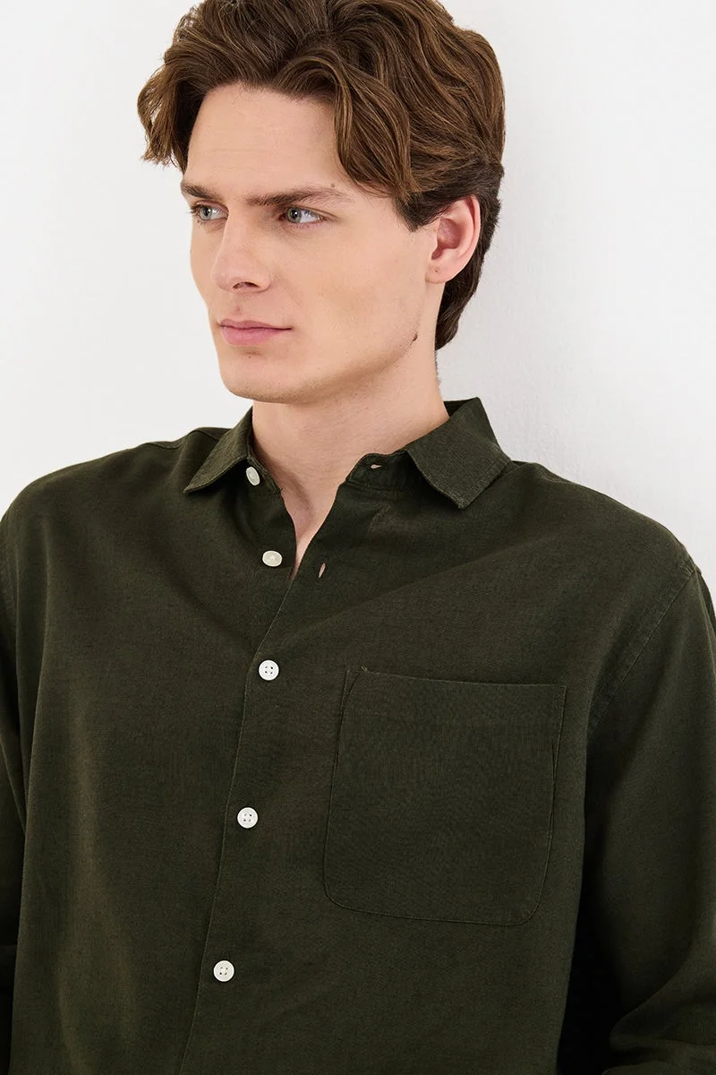 Snitch Olive Linen Blend Regular Fit Shirt for Men | Best Price UAE