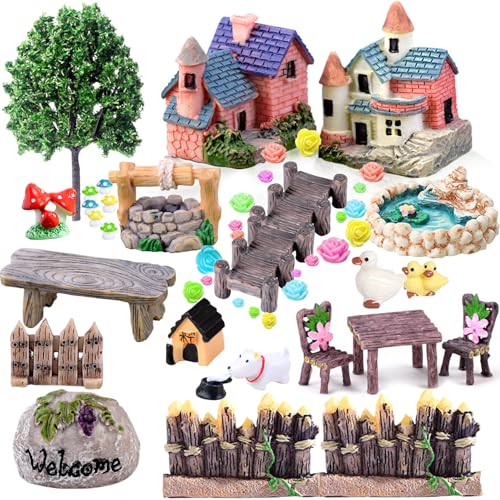 CHAKANLX Fairy Garden Accessories Fairies Welcome Garden Kit 48pcs Miniature Fairy Garden Ornament for Christmas Decoration Fairy Garden Potted Plant Desk Decor - Image 1