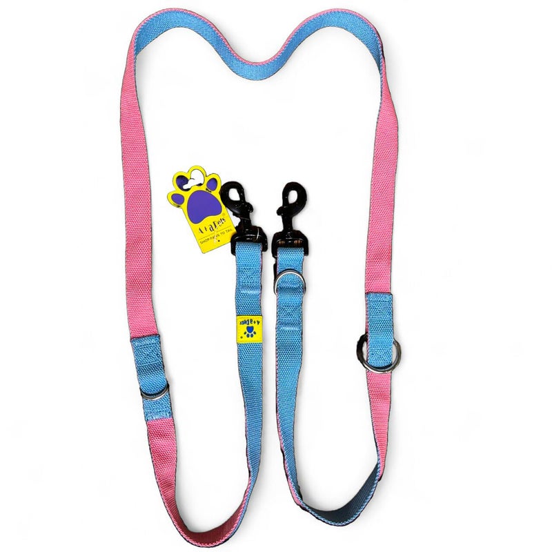 A+a Pets طوق قطن متعدد الوظائف للمشي مع 2 كلب | طويل، قصير، بدون استخدام اليدين، حركة مرور، جري، مشي | قابل للتعديل، ناعم ومريح (أزرق ووردي) - Image 1