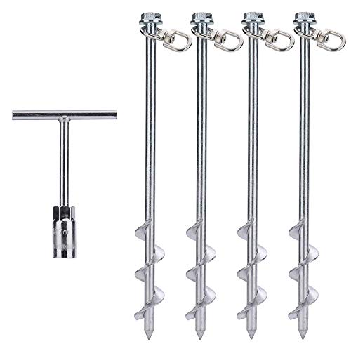 MightyPhine Steel Screw Ground Anchors - Set of 4, 12 Inch, Silver, Metal - Tent Stakes, Trampoline Anchor Kit, Swing Set Anchors, High Wind Resistance - Image 1