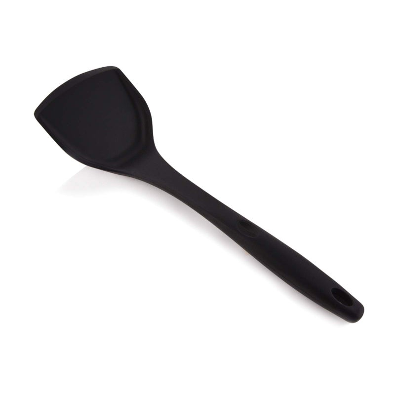 MOACC Silicone Wok Turner Heat Resistant Solid Silicone Stir Fry Spatula for Non Stick Cookware Black
