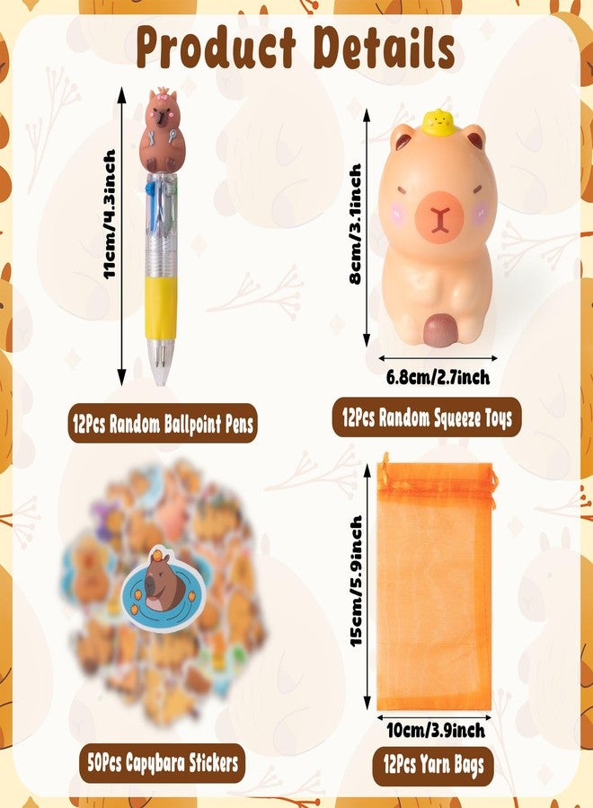 CY2SIDE 12 Pack Capybara Squeeze Toys Party Favor Gift Set, Included Random Slow Rising Squishy Toys 4-in-1 Ballpoint Pen Stickers and Organza Bag, Capybara Party Goodie Bag Fillers for Kids Rewards - Image 2