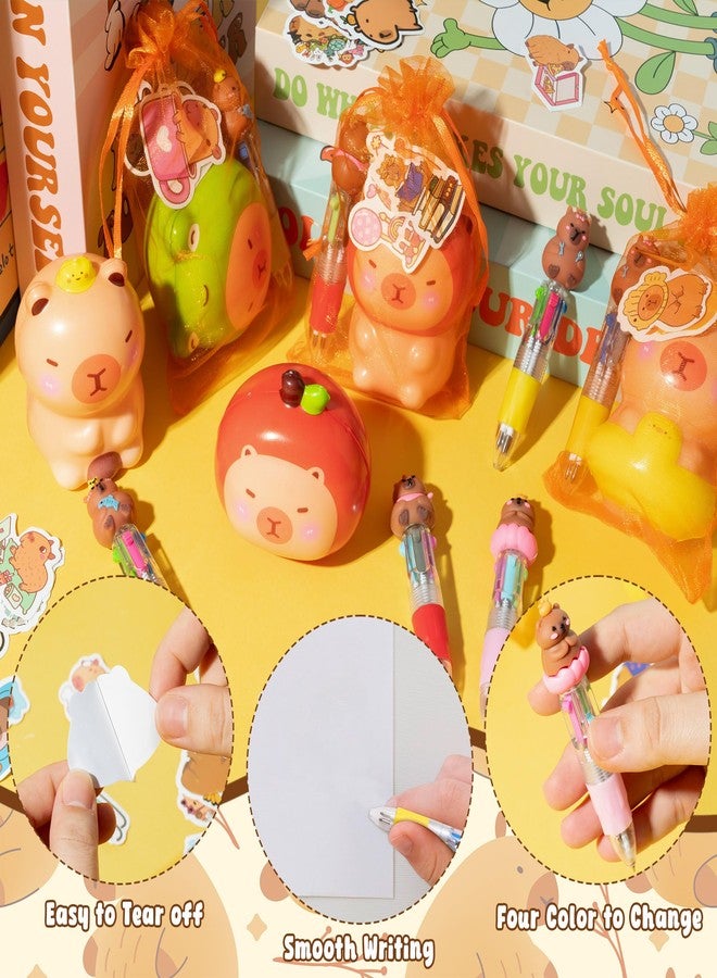 CY2SIDE 12 Pack Capybara Squeeze Toys Party Favor Gift Set, Included Random Slow Rising Squishy Toys 4-in-1 Ballpoint Pen Stickers and Organza Bag, Capybara Party Goodie Bag Fillers for Kids Rewards - Image 3