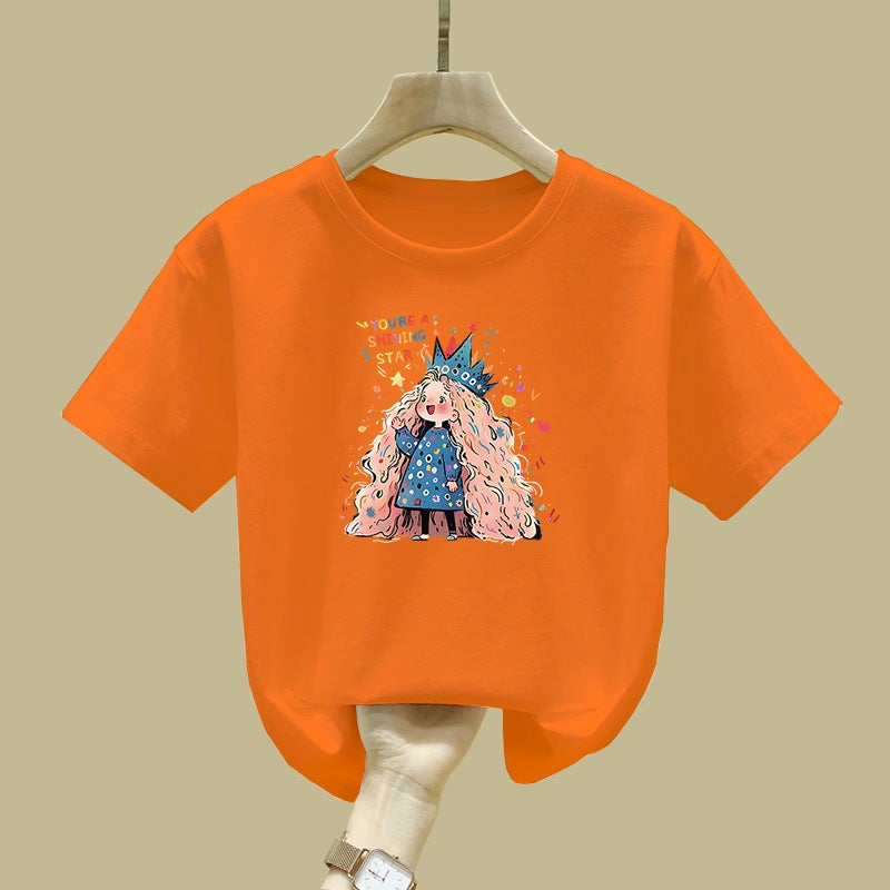 2455# Boys And Girls Short-Sleeved T-Shirt Mid-Large Children'S Western Style Pure Cotton Children'S Comfortable Breathable T-Shirt Top - Image 3