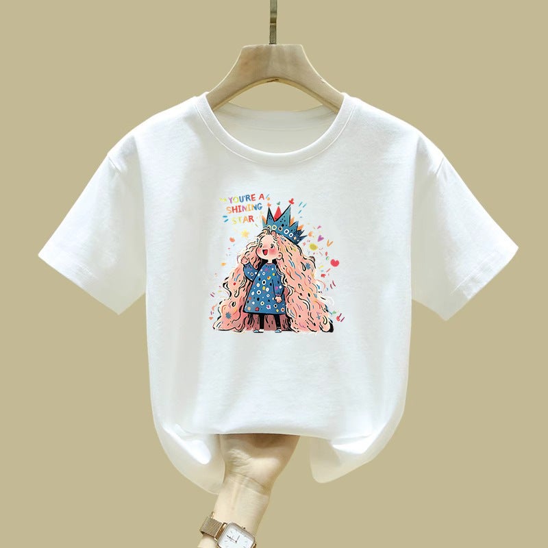 2455# Boys And Girls Short-Sleeved T-Shirt Mid-Large Children'S Western Style Pure Cotton Children'S Comfortable Breathable T-Shirt Top - Image 1