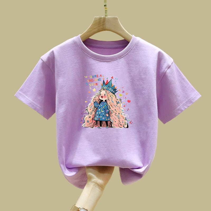 2455# Boys And Girls Short-Sleeved T-Shirt Mid-Large Children'S Western Style Pure Cotton Children'S Comfortable Breathable T-Shirt Top - Image 5