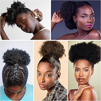Dimeho Afro Puff Drawstring Ponytail for Black Women Afro Puff Clip Short Synthetic Kinky Curly Bun Hair Extensions Afro Bun Ponytail Hair Puffs Fluffy High Updo Hairpieces 1B Natural Black - Image 4