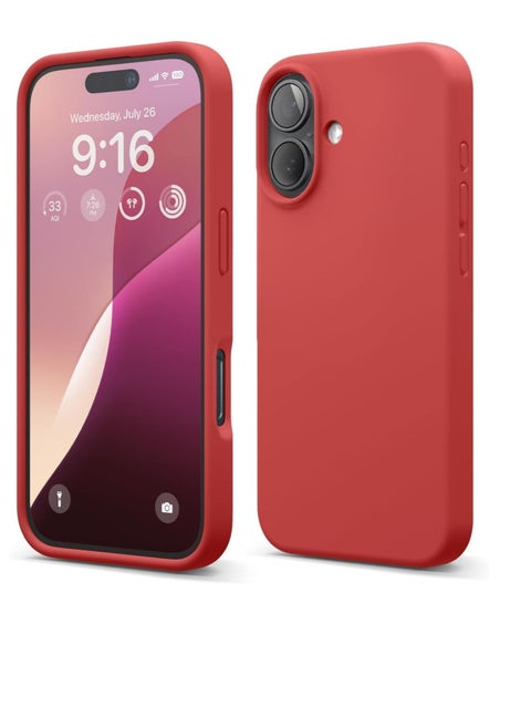 Compatible with iPhone 16 Case 6.1", Slim Liquid Silicone 3 Layers Full Covered Soft Gel Rubber Shockproof Phone Case, Protective Cover with Anti-Scratch Microfiber Lining (Red)