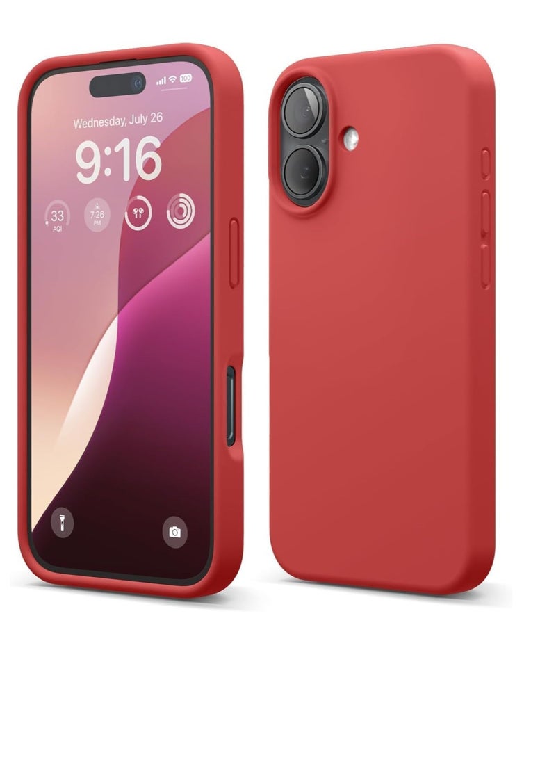 Compatible with iPhone 16 Case 6.1", Slim Liquid Silicone 3 Layers Full Covered Soft Gel Rubber Shockproof Phone Case, Protective Cover with Anti-Scratch Microfiber Lining (Red)