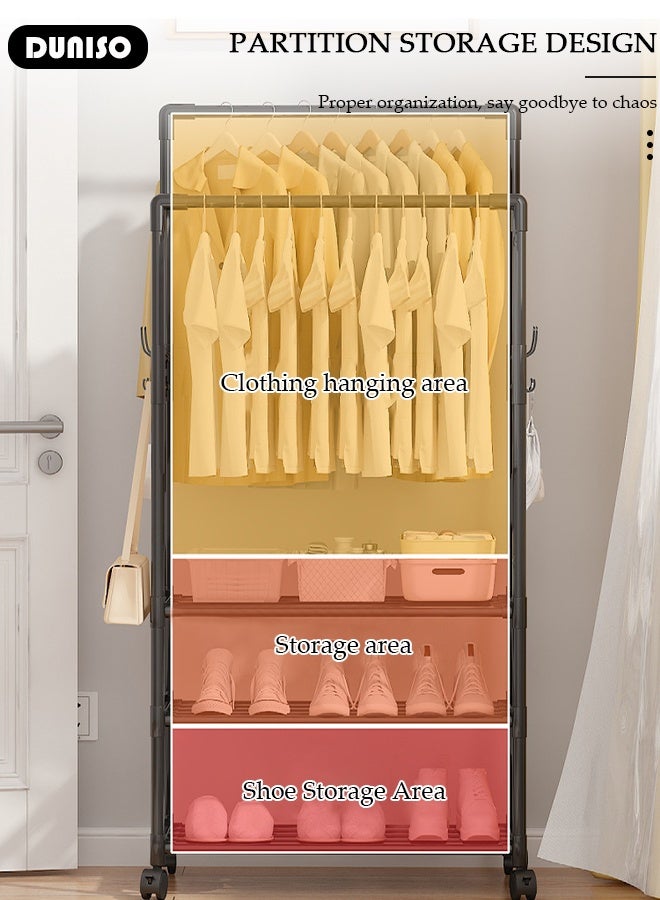 DUNISO 3-Tier Storage Shelf  Double-Rail Clothes Rack, Clothing Garment Rack Metal Hanging Clothes for Boxes Shoes Boots Commercial Grade Multi-Purpose Entryway Shelving Unit for Home Office Bedroom - Image 4