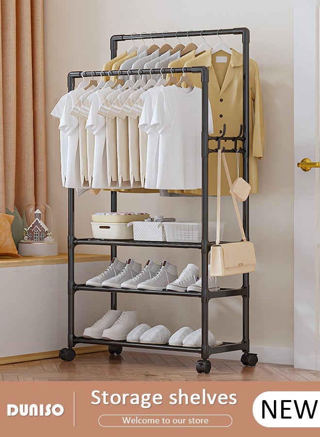 DUNISO 3-Tier Storage Shelf  Double-Rail Clothes Rack, Clothing Garment Rack Metal Hanging Clothes for Boxes Shoes Boots Commercial Grade Multi-Purpose Entryway Shelving Unit for Home Office Bedroom - Image 1