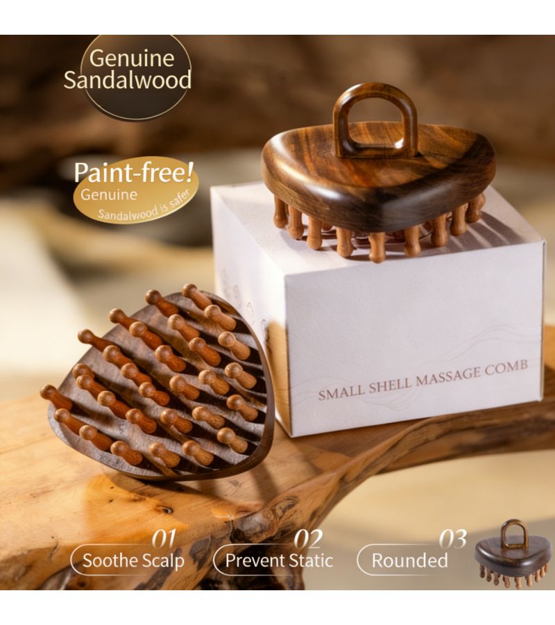 Brown Sandalwood Comb 30 Tooth Circular Massage Comb For Head Neck And Shoulder Massage Gift Box - Image 1