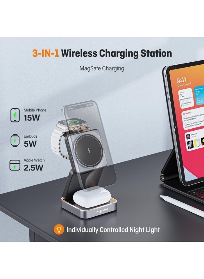 Taalk 3-in-1 Foldable Wireless Charging Station for iPhone, Apple Watch & AirPods – 15W Fast MagSafe Charger Dock Stand - Image 4