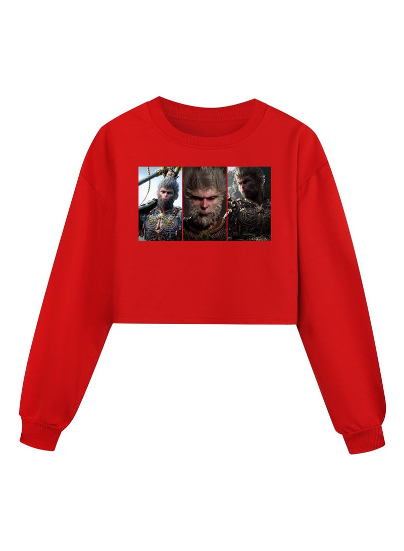 MQD Black Myth Wukong Girl Half Waist Loose Hoodie 