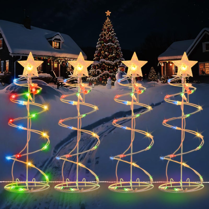 HEISOK Spiral Christmas Tree Outdoor - 4 Pack Spiral Christmas Tree Pathway Lights Waterproof - Multicolor Spiral Lighted Xmas Trees Lights for Outside Garden Yard Porch, Christmas Decorations - Image 1
