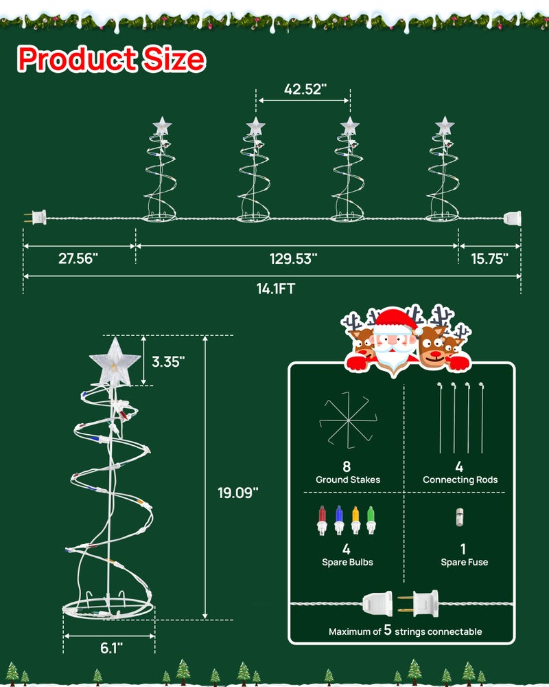 HEISOK Spiral Christmas Tree Outdoor - 4 Pack Spiral Christmas Tree Pathway Lights Waterproof - Multicolor Spiral Lighted Xmas Trees Lights for Outside Garden Yard Porch, Christmas Decorations - Image 3