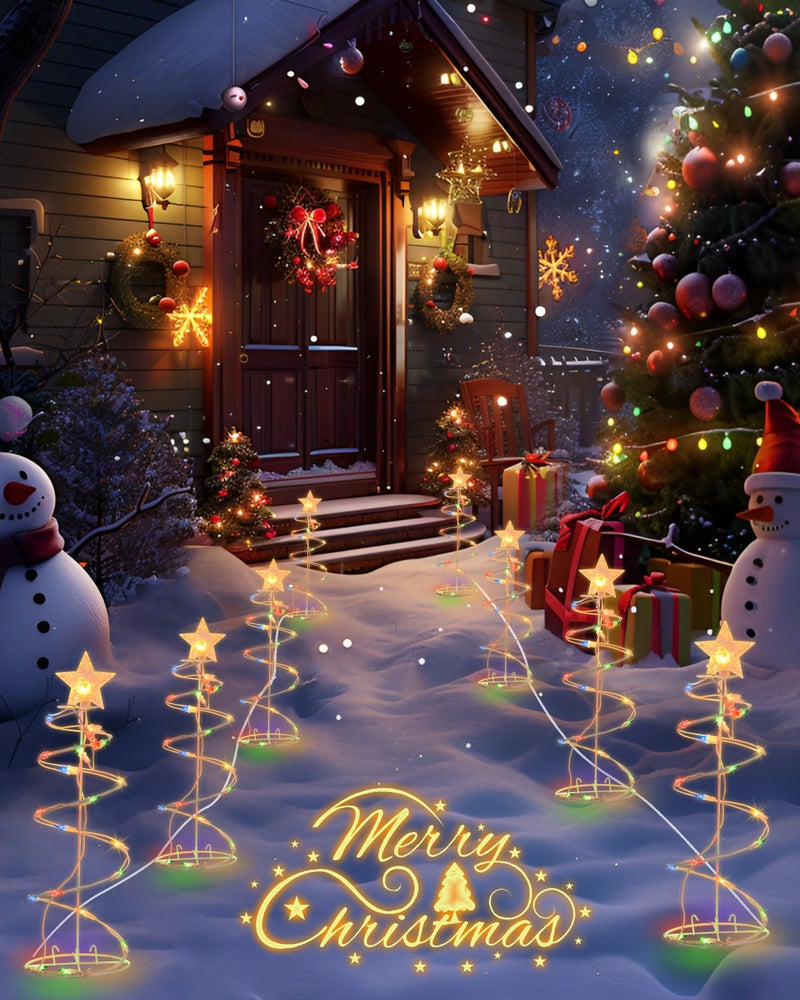 HEISOK Spiral Christmas Tree Outdoor - 4 Pack Spiral Christmas Tree Pathway Lights Waterproof - Multicolor Spiral Lighted Xmas Trees Lights for Outside Garden Yard Porch, Christmas Decorations - Image 2