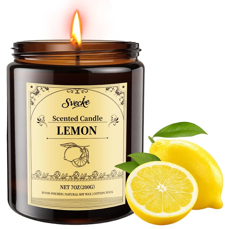 SVECKE Lemon Scented Candles, 7oz Soy Wax Candle, Long Lasting Aromatherapy Jar Candle for Home, Scented Long Burning Candle Gift for Women and Men - Image 1