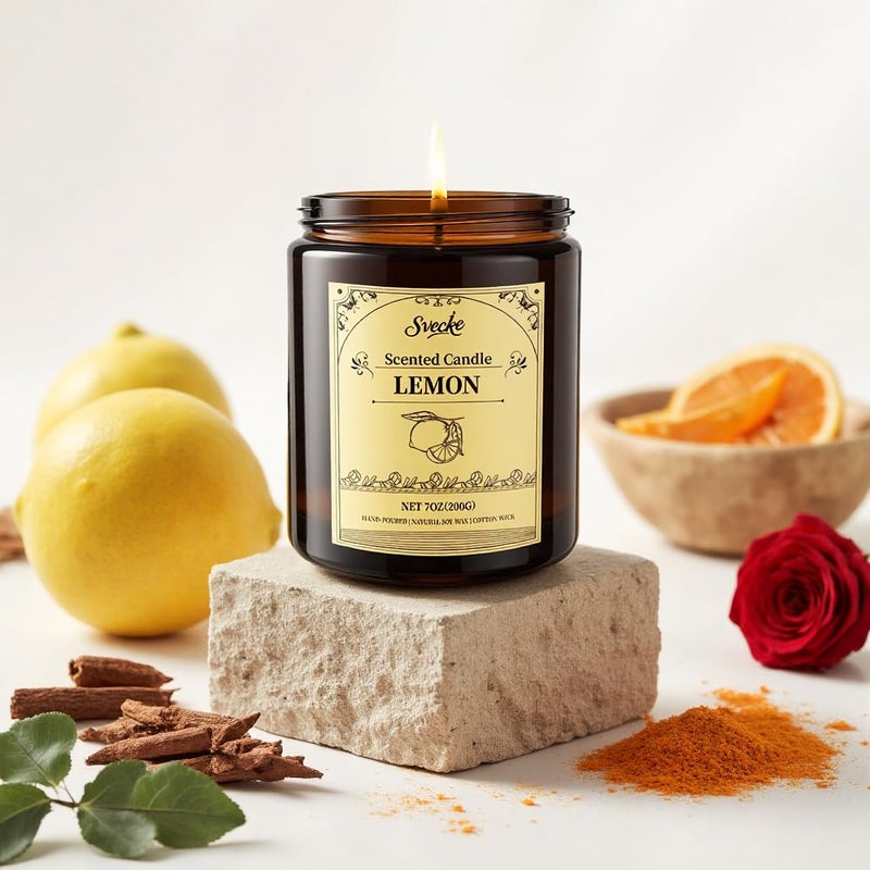 SVECKE Lemon Scented Candles, 7oz Soy Wax Candle, Long Lasting Aromatherapy Jar Candle for Home, Scented Long Burning Candle Gift for Women and Men - Image 4