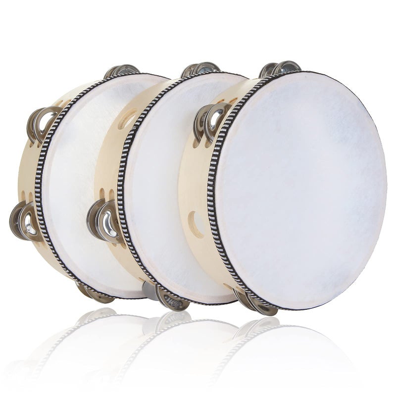 EOEXN 3 Pack 8 inch Tambourine for Adults, Wood Tambourine with Metal Jingles, Educational Instrument for KTV, Party, Church - Image 1