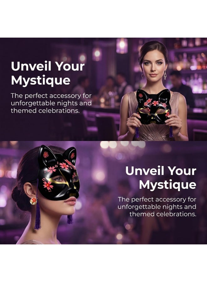 Fox Mask Cosplay for Costume,Animal Cosplay Kabuki Half Face Cat Masks Masquerade Party - Image 2