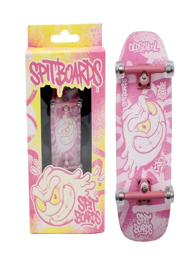 SPITBOARDS® 34mm Fingerboard OLDSCHOOL Cruiser Pro Complete Setup, Pre-Assembled 5-Layer Wood, Pro Trucks, Soft Urethane 60D Bearing Wheels, Real-Wear Graphics, Lasered Foam Tape 'Oldschool Slimeball' - Image 1