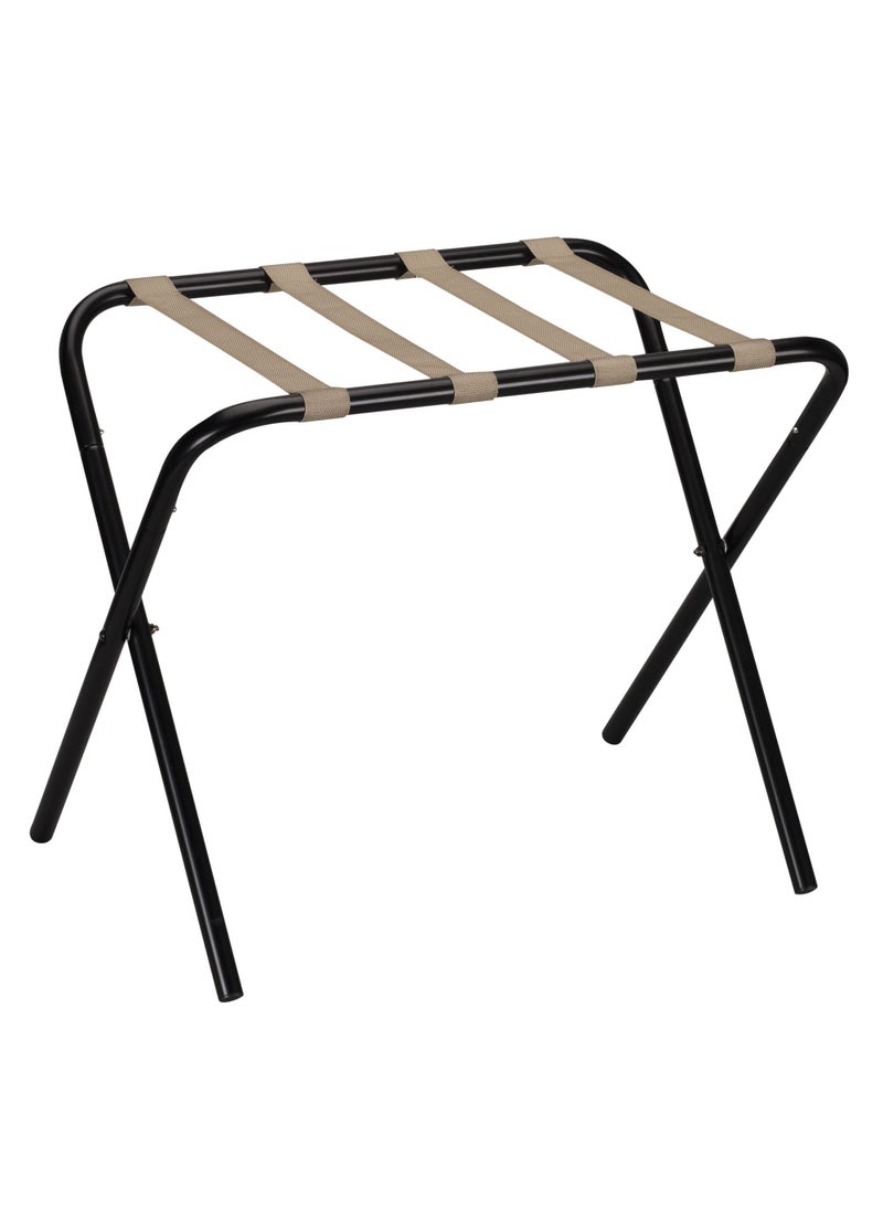 Household Essentials Household Essentials 21261 Folding Luggage Rack  Black Frame with Khaki Straps 