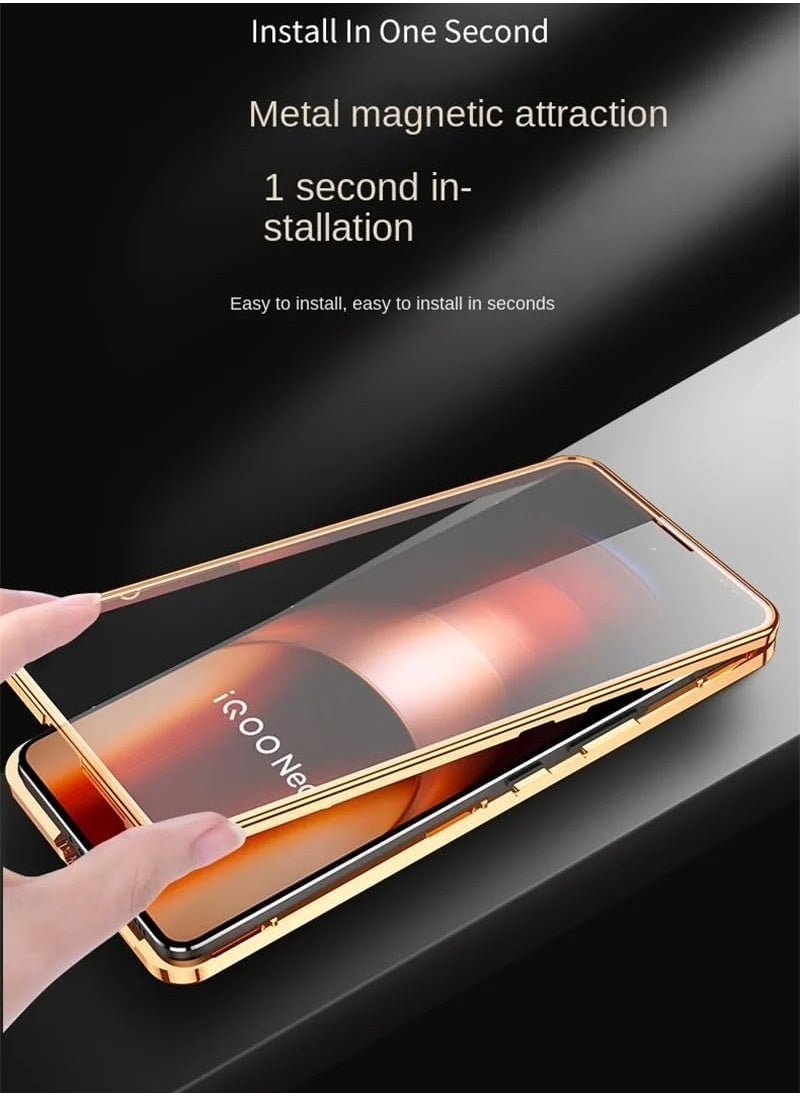 General - Case Compatible with IQOO NEO 9, Magnetic Adsorption Lens Protector 360 Full Body Aluminum Frame Premium Leather Hybrid Tempered Glass Cover for IQOO NEO 9 - Image 1