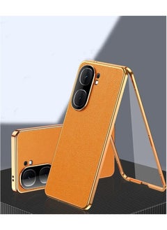 Case Compatible with IQOO NEO 9, Magnetic Adsorption Lens Protector 360 Full Body Aluminum Frame Premium Leather Hybrid Tempered Glass Cover for IQOO NEO 9