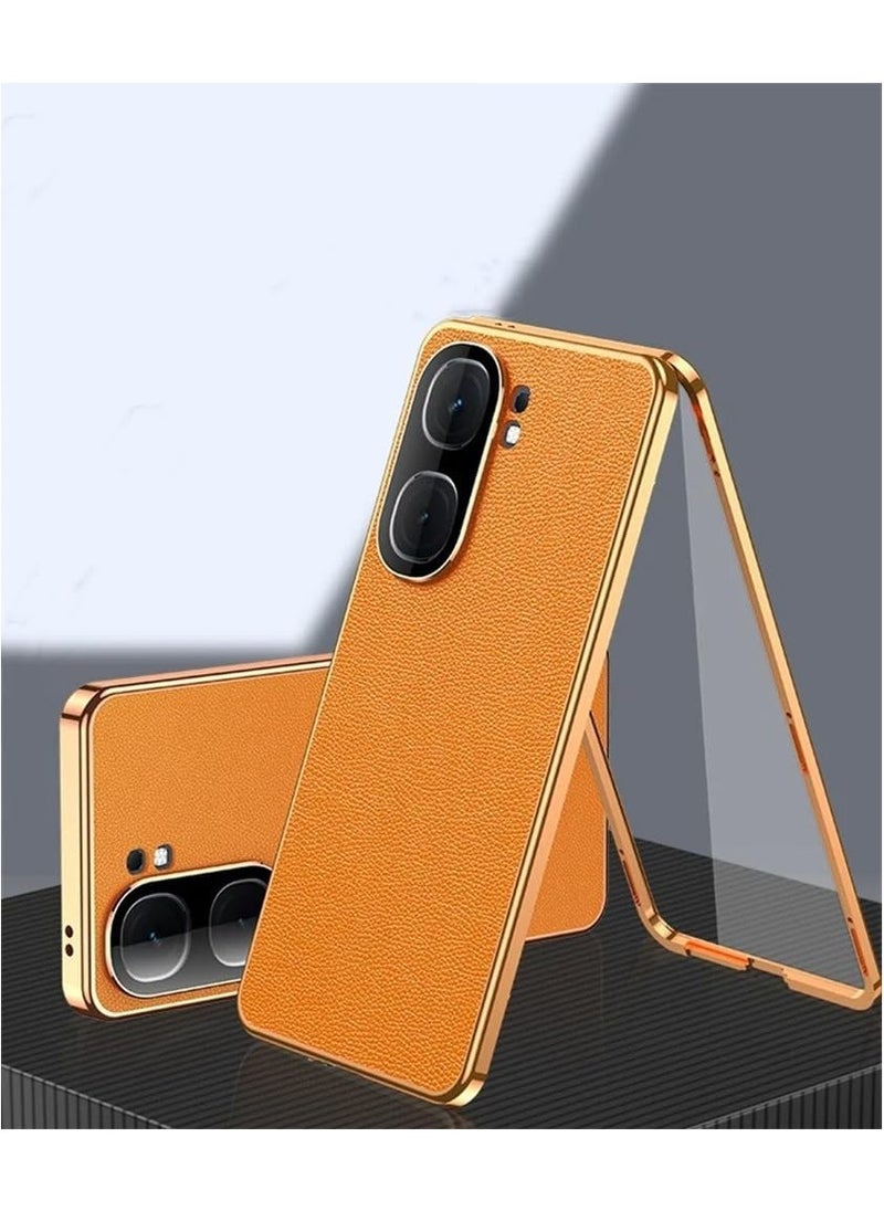 General - Case Compatible with IQOO NEO 9, Magnetic Adsorption Lens Protector 360 Full Body Aluminum Frame Premium Leather Hybrid Tempered Glass Cover for IQOO NEO 9 - Image 1