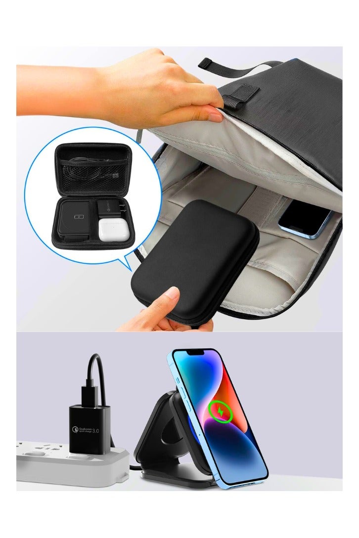 Chase Up Wireless Charger 3 in 1 with Travel Case Portable, Fast Wireless Charging Station, Foldable Wireless Charger for iPhone 15/14/13/12 Series, AirPods Pro/3/2, iWatch - Black - Image 3