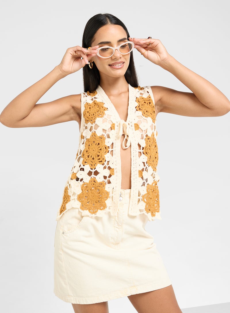 Ginger Knitted Crochet Tie Up Vest  - Image 1