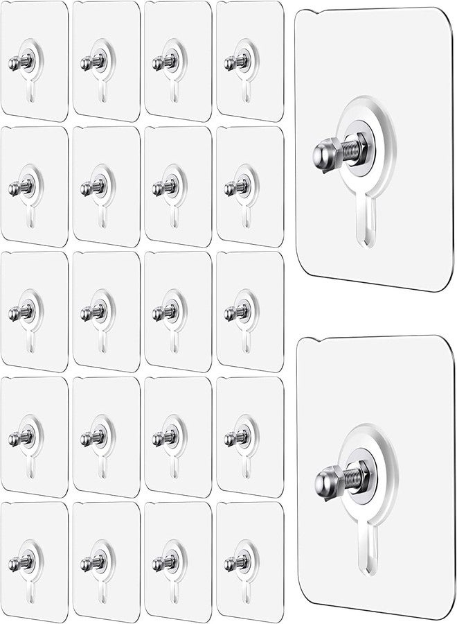 DEPOFF 20 Pcs Self Adhesive Screw Hooks for Hanging | Heavy Duty Adhesive Wall Hooks for Wall Heavy Items | Sticker Screw Wall Hook Without Drilling, Nail Free Wall Hooks for Clothes Towels & Home - Image 1