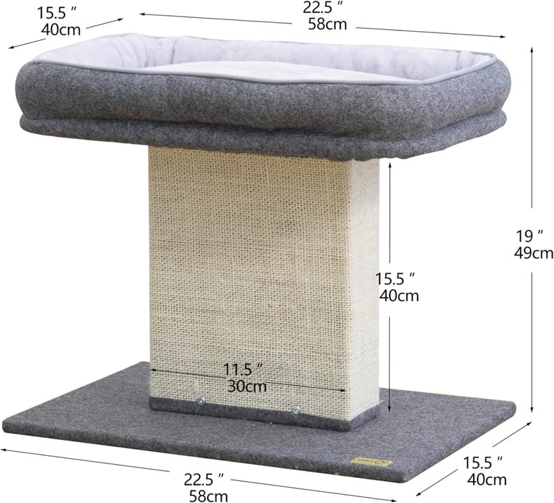 Catry Mellow 2-Level 19" Cat Tree with Large Washable Replaceable Bed, Big Sisal Post, Quick Assembly, Built to Last, Ideal for Small to Large Cats, Grey - Image 2