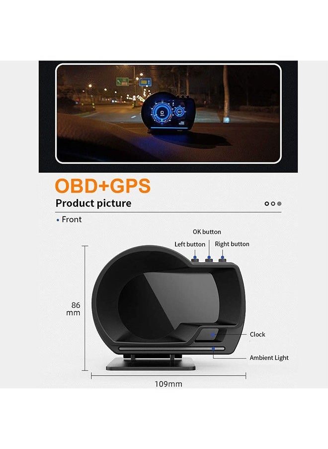 DAREU - Car HUD Head-Up Display – OBD2 & GPS Dual System, Digital Speedometer, Fault Code Reader, Real-Time Data, RPM, Water Temperature, Voltage, Fuel Monitoring, Overspeed & Brake Alarm, HD LCD Screen, Dashboard or Windshield Mounting - Image 1