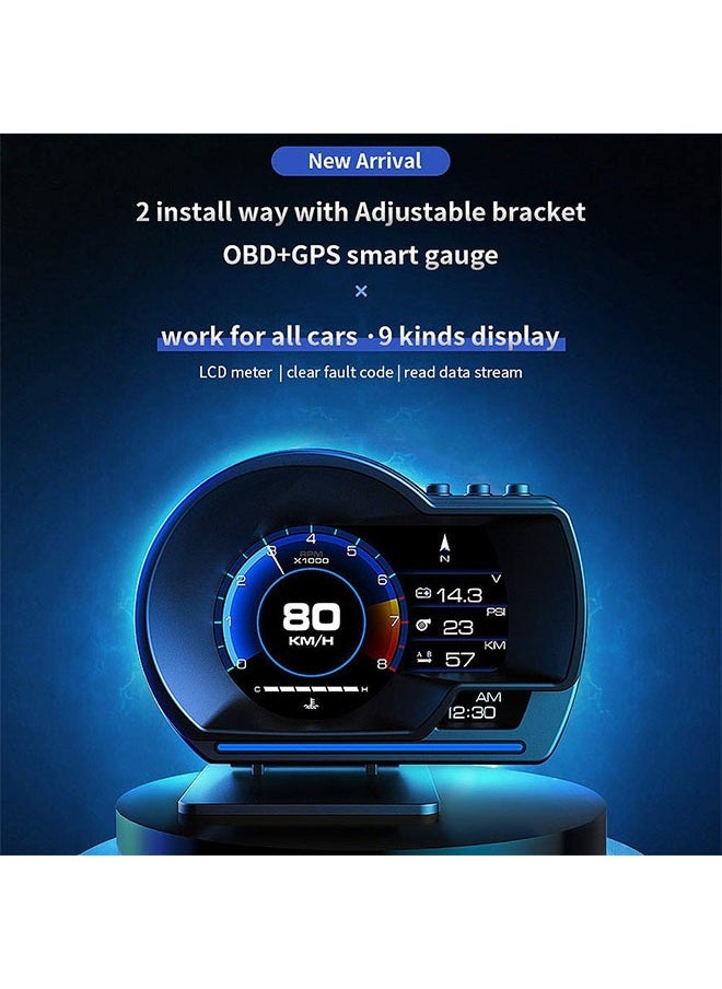 DAREU - Car HUD Head-Up Display – OBD2 & GPS Dual System, Digital Speedometer, Fault Code Reader, Real-Time Data, RPM, Water Temperature, Voltage, Fuel Monitoring, Overspeed & Brake Alarm, HD LCD Screen, Dashboard or Windshield Mounting - Image 1