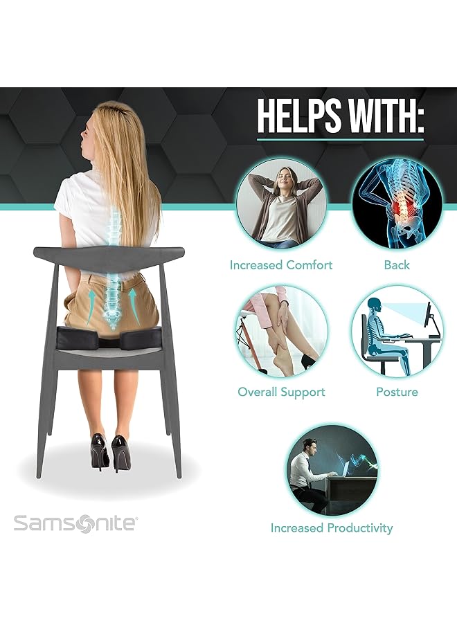 Samsonite , Orthopedic Seat Cushion For Office Chair Or Car Seat [High Grade - Memory Foam], Versatile Supportive Pillow With Soft Plush Cover [2.75" Thickness], Black - Image 3