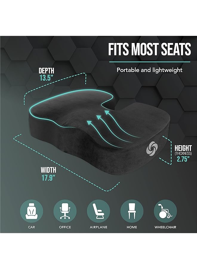 Samsonite , Orthopedic Seat Cushion For Office Chair Or Car Seat [High Grade - Memory Foam], Versatile Supportive Pillow With Soft Plush Cover [2.75" Thickness], Black - Image 4