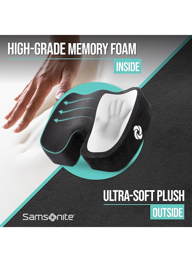 Samsonite , Orthopedic Seat Cushion For Office Chair Or Car Seat [High Grade - Memory Foam], Versatile Supportive Pillow With Soft Plush Cover [2.75" Thickness], Black - Image 2