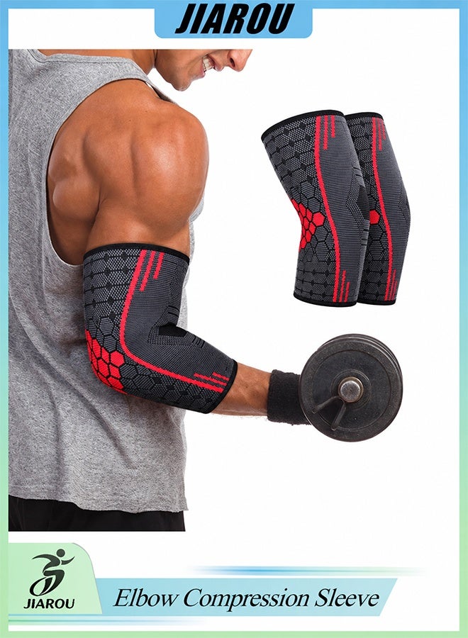 JIAROU 2 Pack Elbow Brace-Adjustable Support，Elbow Compression Sleeve Wraps Pads for Tendonitis Arthritis Bursitis, Reduce Joint Pain During Tennis Volleyball Baseball Weightlifting Golfers Workout(Red) - Image 1