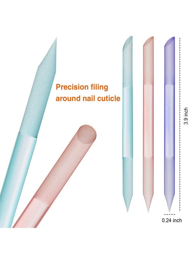 Mudder 3 Pieces Glass Cuticle Pusher Cuticle Remover Glass Nail File Dual Ended Manicure Pedicure Tools For Nails And Cuticles Care (Pink Purple Blue) - Image 2