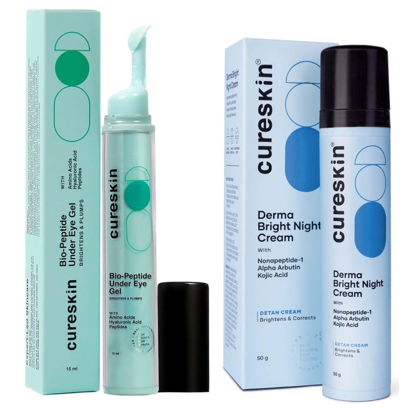 Cureskin Brightening Combo Detan Pack Tan Removal Cream Skin Brightening Cream Under Eye Gel for Men and Women Dark Circles Removal